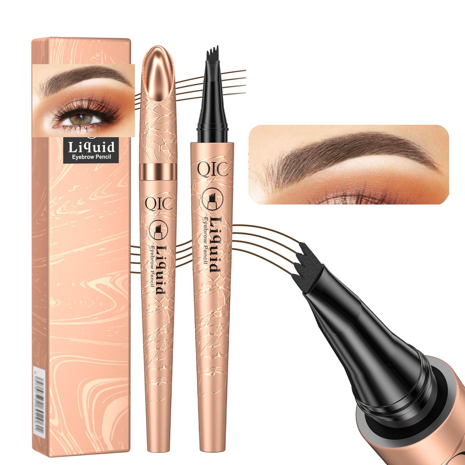 Yulinlon Q706 Eyebrow Pen – Quad-Tip Precision, Waterproof & Long-Lasting, 4 Shades (4#Black)