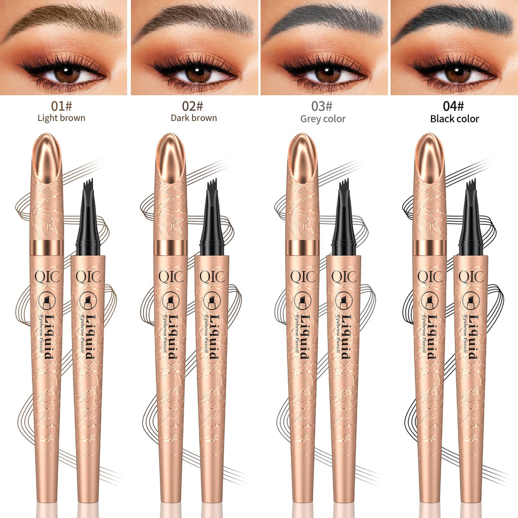 Yulinlon Q706 Eyebrow Pen – Quad-Tip Precision, Waterproof & Long-Lasting, 4 Shades (4#Black)