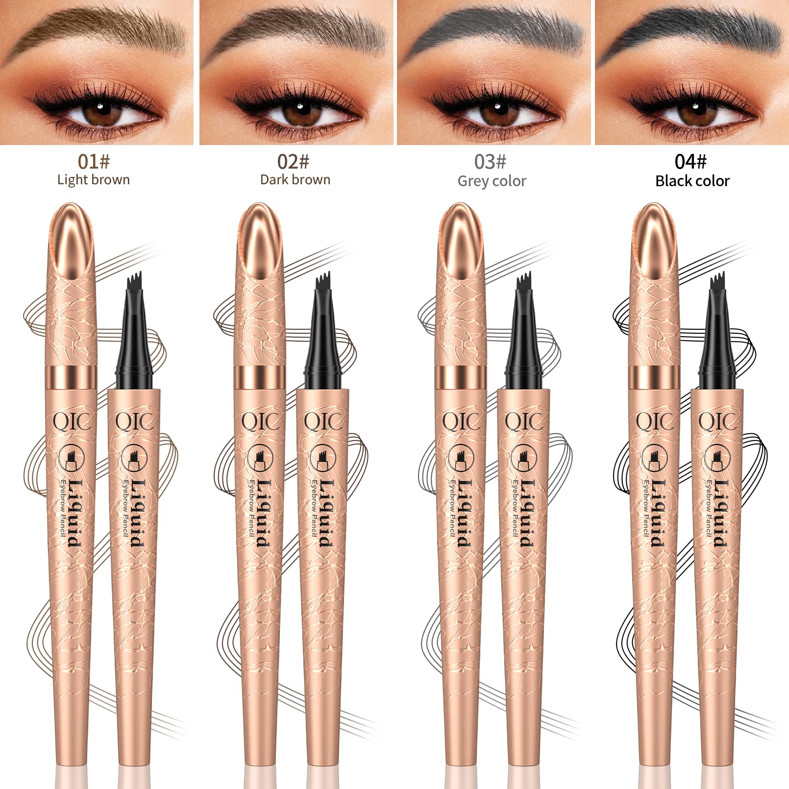 Yulinlon Q706 Eyebrow Pen – Quad-Tip Precision, Waterproof & Long-Lasting, 4 Shades (4#Black)