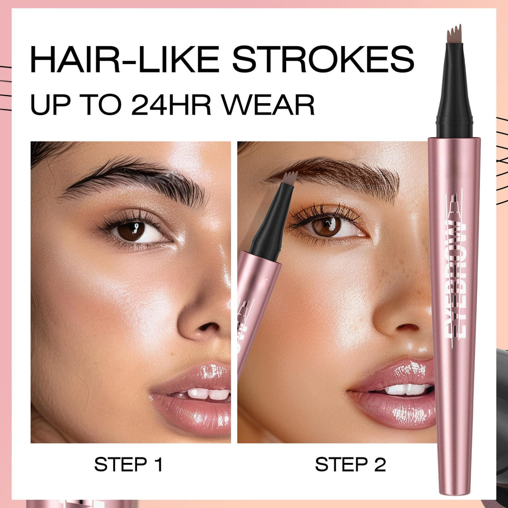 Yulinlon Q708 3D Microblading Eyebrow Pencil | Waterproof, 4-Tip, All Skin Tones (Light Brown)