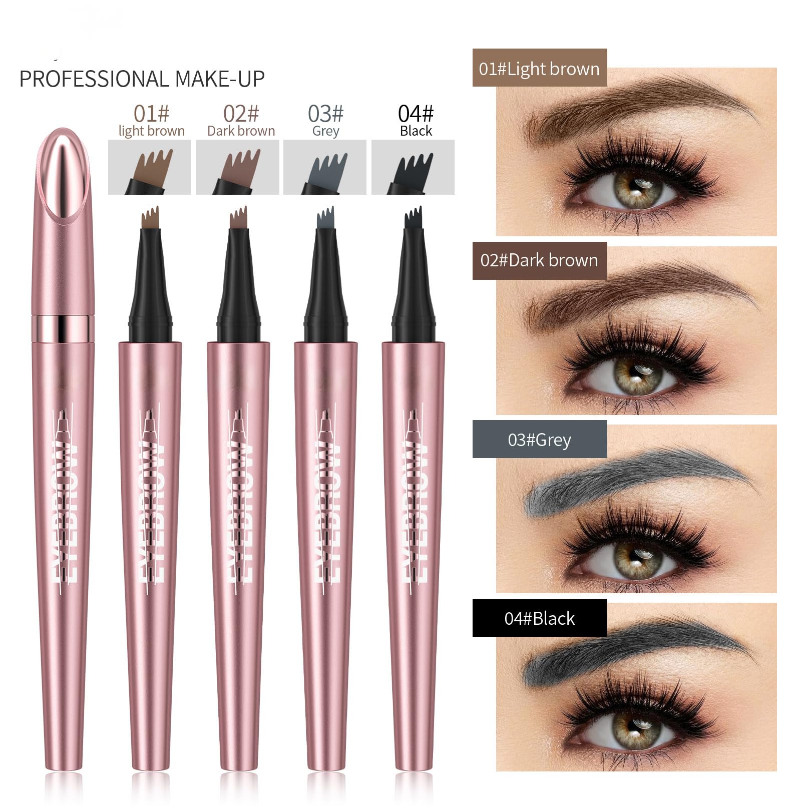Yulinlon Q708 3D Microblading Eyebrow Pencil | Waterproof, 4-Tip, All Skin Tones (Light Brown)