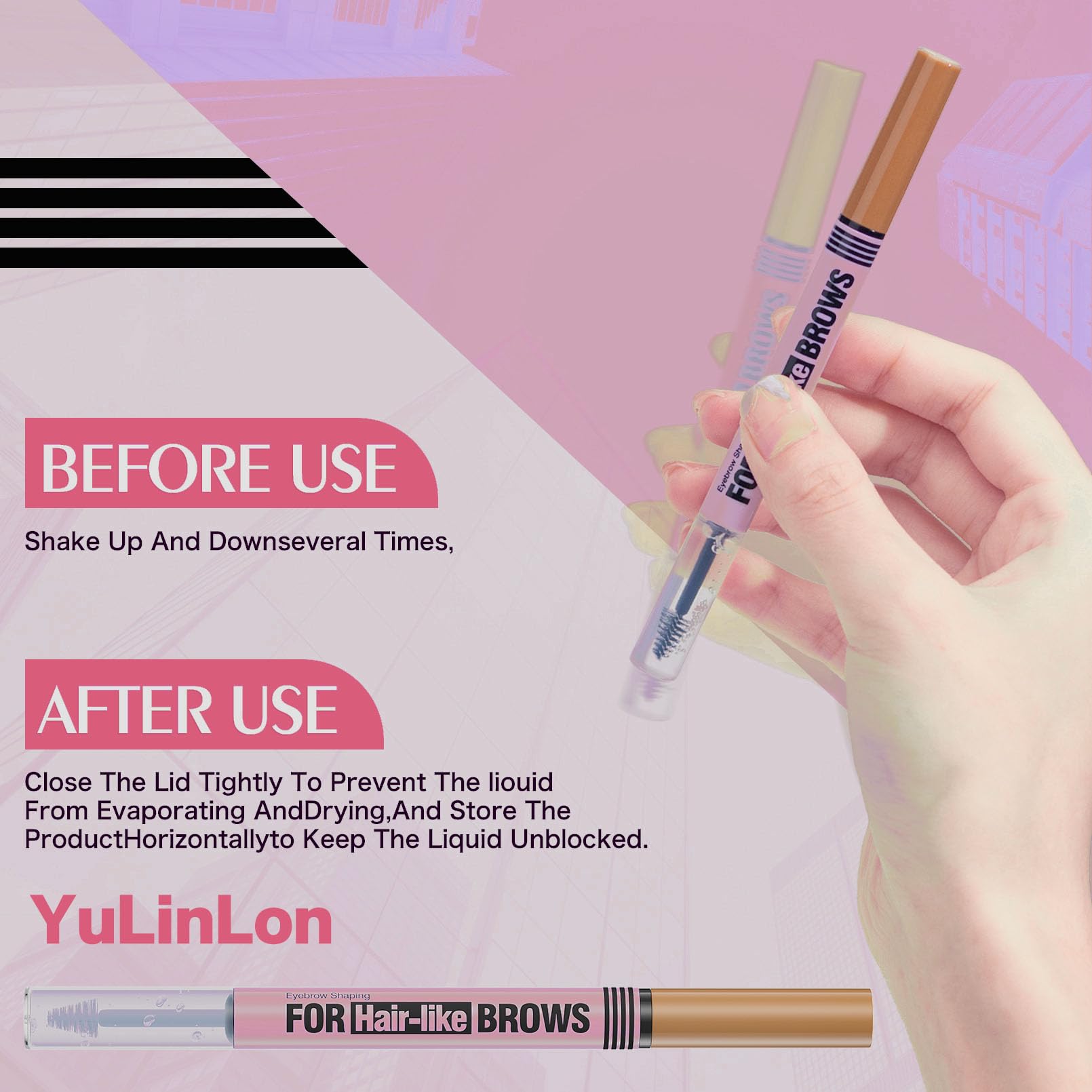 Yulinlon YuLinLon 2-in-1 Eyebrow Pen & Gel | Ultra-Precise 4-Tip | 5 Natural Shades | Waterproof Brow Kit (05# BLACK)