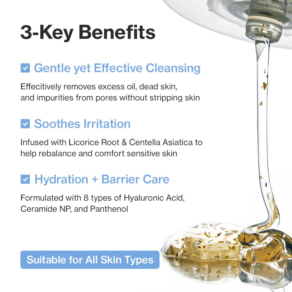YUMU Licorice Deep Pore Facial Cleanser – Hydrating Gel Cleanser with Centella Asiatica, Ceramide NP & Hyaluronic Acid (150ml)