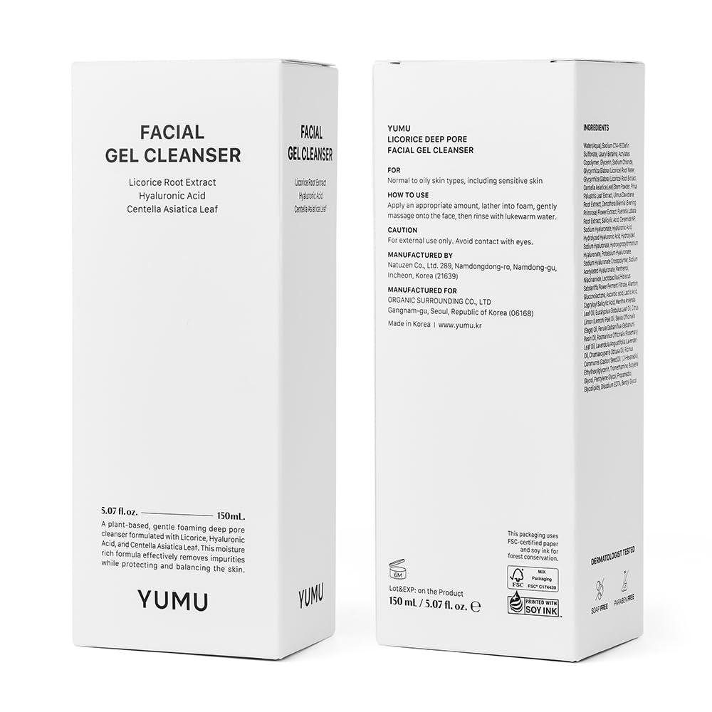 YUMU Licorice Deep Pore Facial Cleanser – Hydrating Gel Cleanser with Centella Asiatica, Ceramide NP & Hyaluronic Acid (150ml)