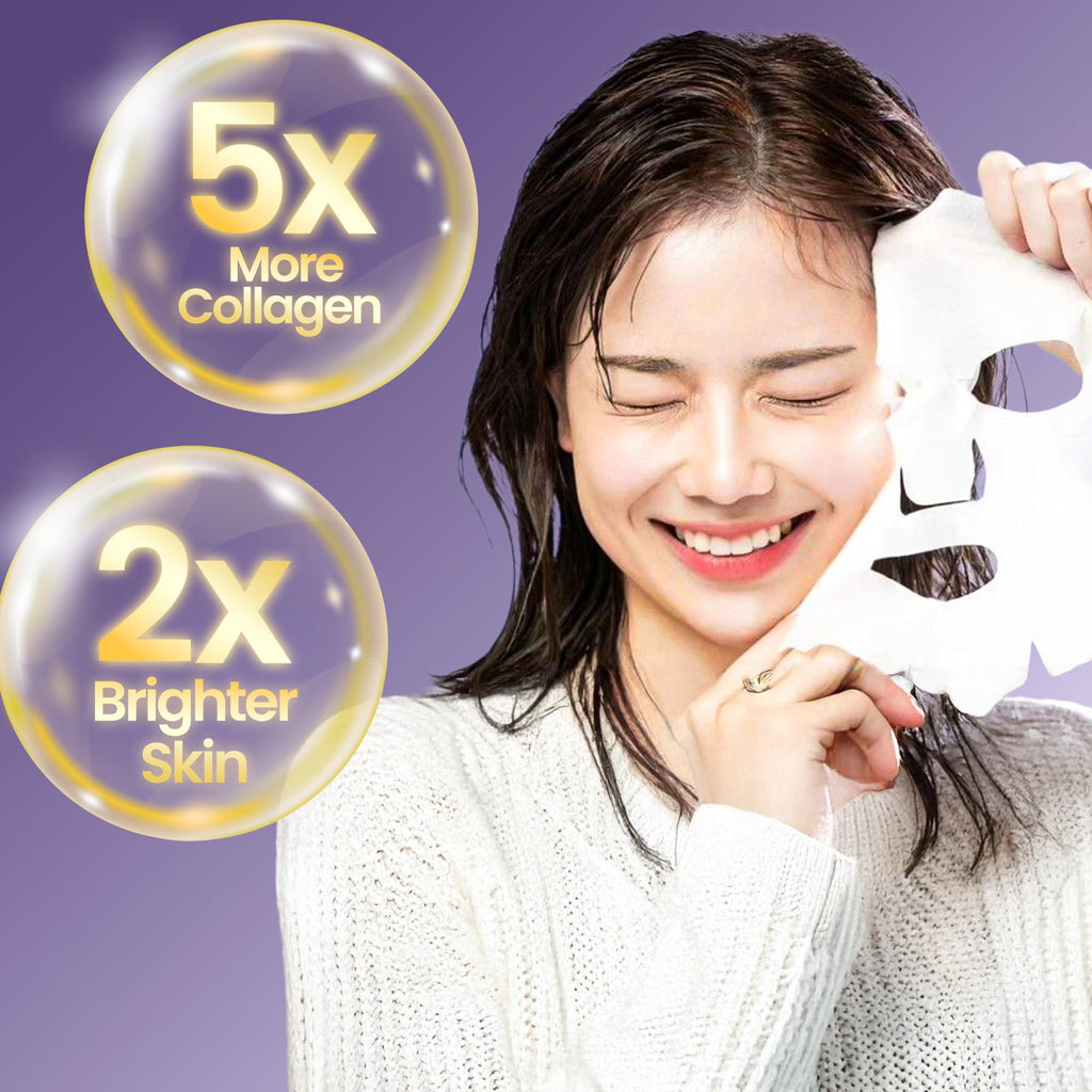 Yura Clean Collagen Face Mask – Korean Overnight Bio-Collagen Sheet Mask for Glowing, Hydrated & Firm Skin – 4 Pack