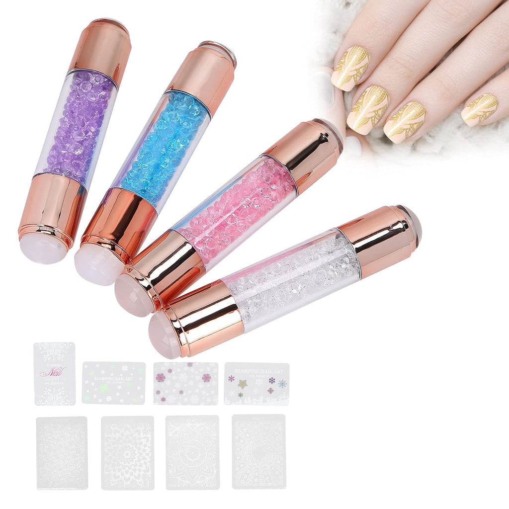YUYTE 4Sets Dual Ended Nail Stamper Kit – Silicone Stamp Pens & Nail Seal Plates for DIY Nail Art