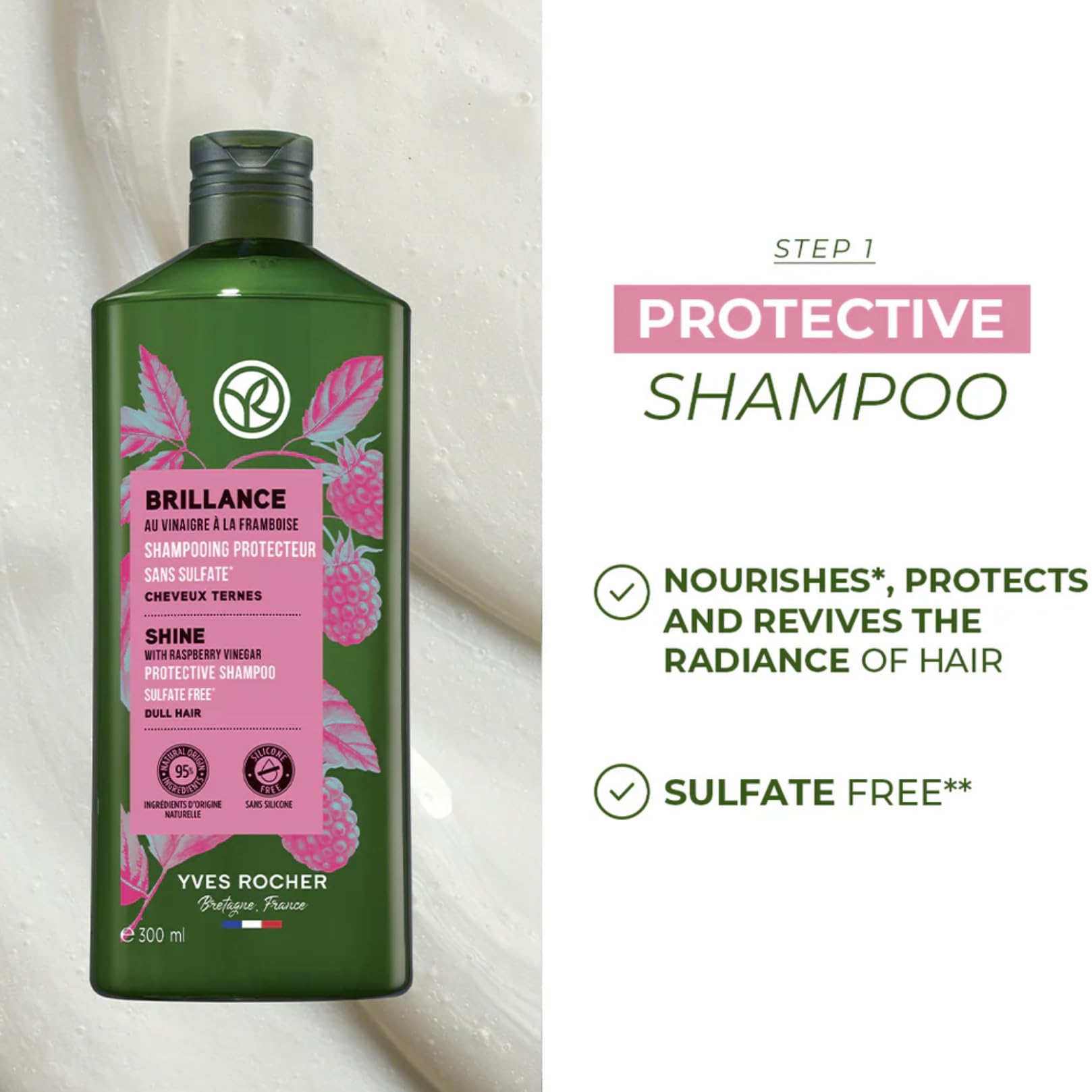 Yves Rocher Raspberry Vinegar & Shampoo Set – Shine, Silkiness & Color Boost (400 ml + 300 ml)