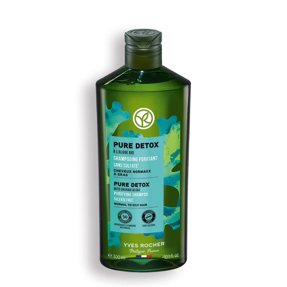 Yves Rocher Pure Detox Purifying Shampoo with Organic Algae – Sulfate-Free for Normal & Oily Hair (300 ml)