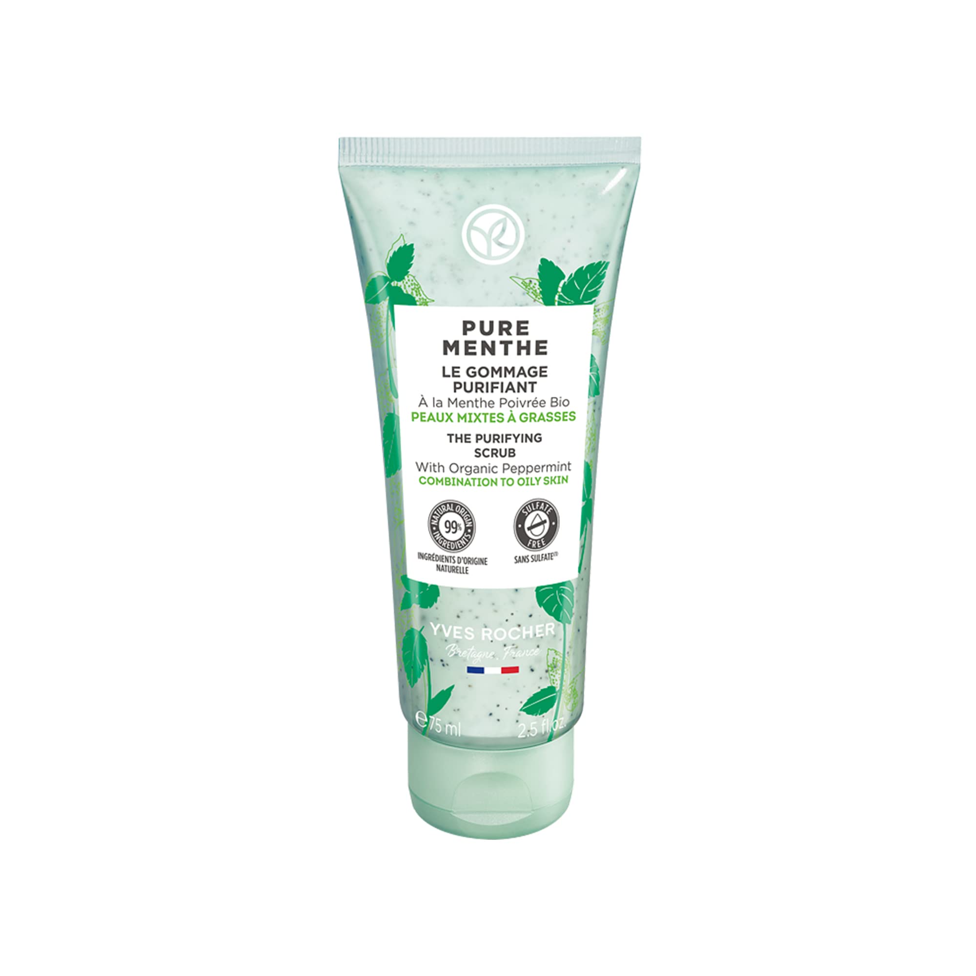 Yves Rocher Purifying Scrub – Pure Menthe for Combination to Oily Skin, 2.5 oz (75 ml) | 1 Ct