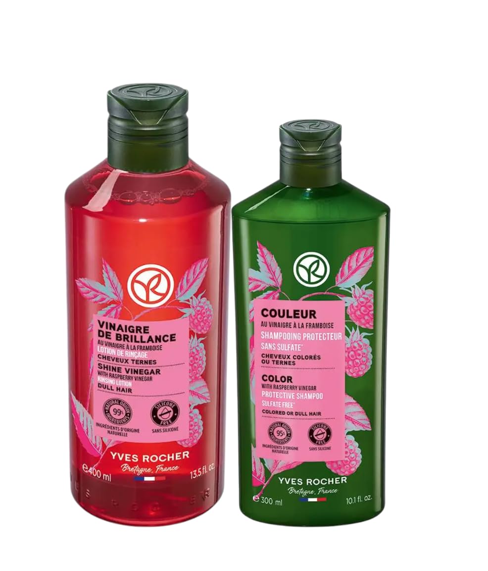 Yves Rocher Raspberry Vinegar & Shampoo Set – Shine, Silkiness & Color Boost (400 ml + 300 ml)