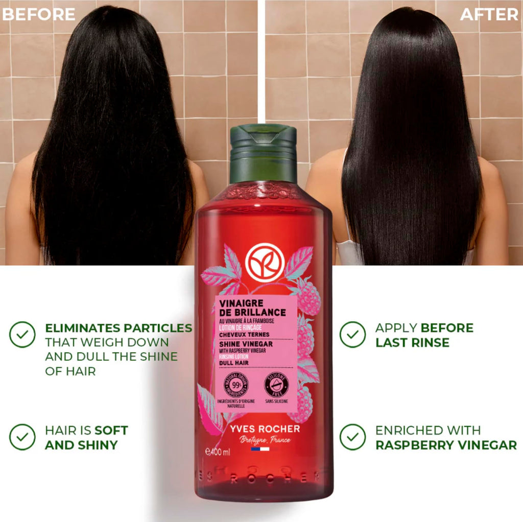 Yves Rocher Raspberry Vinegar & Shampoo Set – Shine, Silkiness & Color Boost (400 ml + 300 ml)