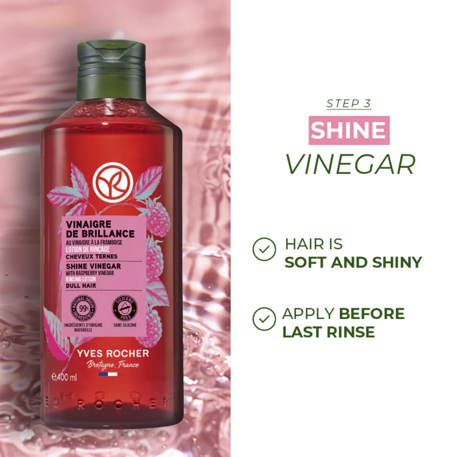 Yves Rocher Raspberry Vinegar & Shampoo Set – Shine, Silkiness & Color Boost (400 ml + 300 ml)