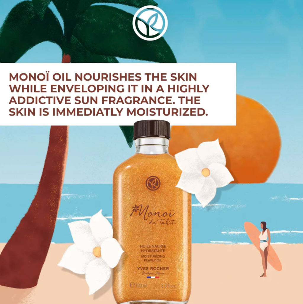 Yves Rocher Monoï de Tahiti Monoi Moisturizing Pearly Body Shimmer Oil – Lightweight Hydration & Glow