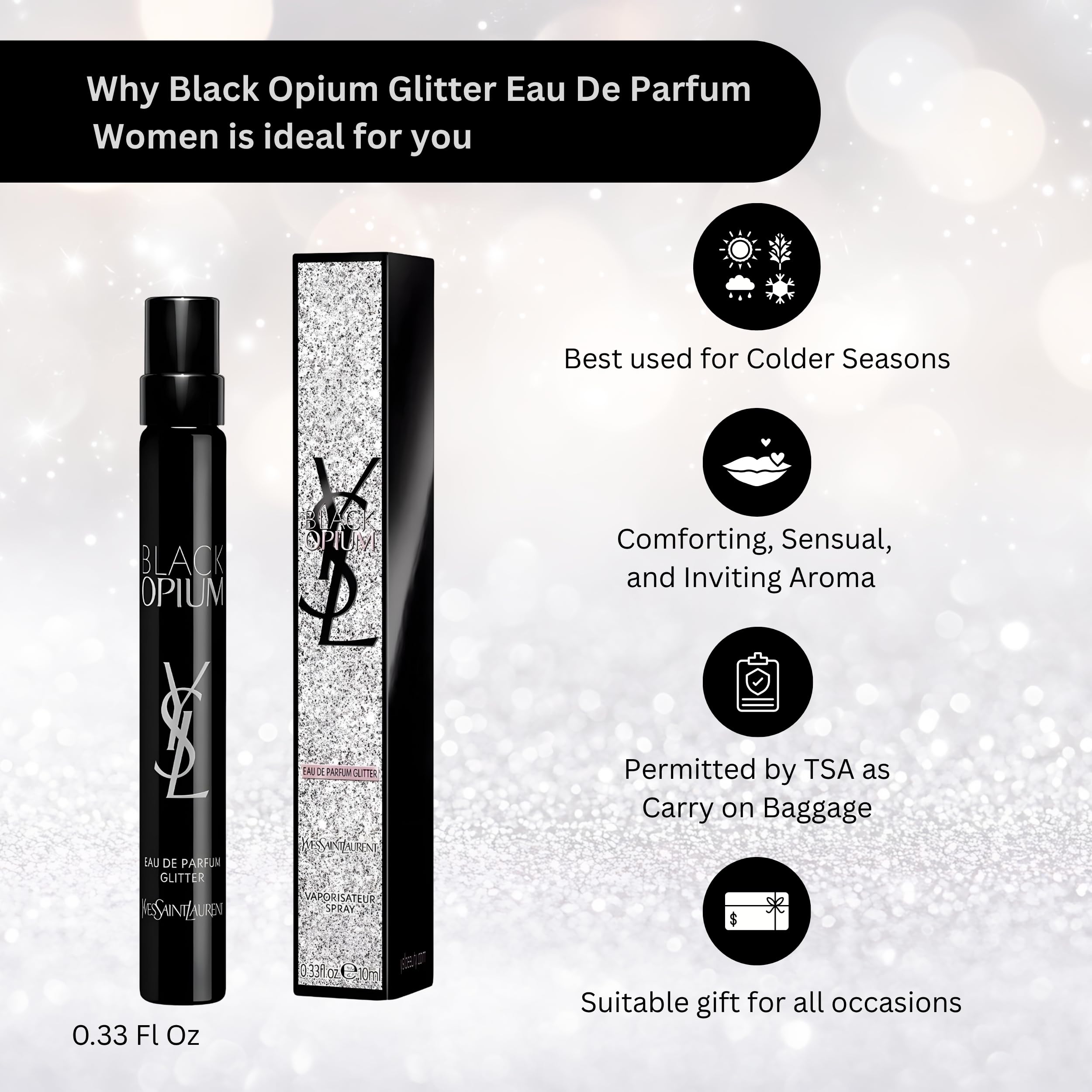 Yves Saint Laurent Black Opium Glitter EDP – Travel Size 0.33 oz for Women