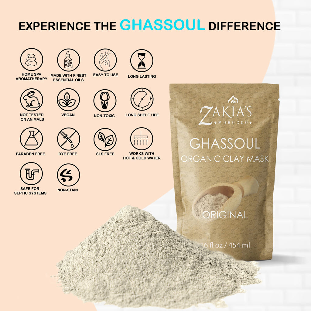 Zakia's Morocco Ghassoul Clay Mask – Organic Facial Mask (8 oz)