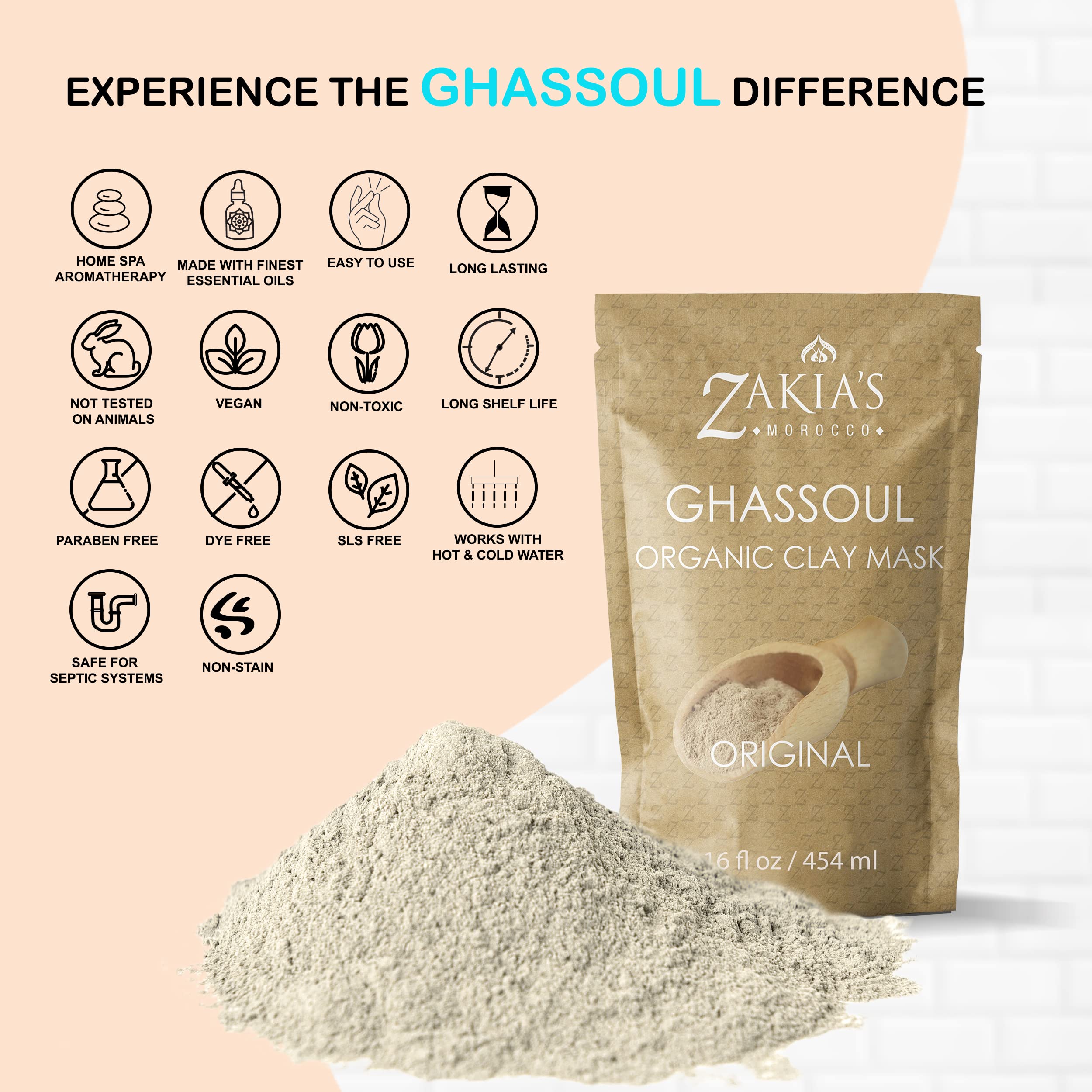 Zakia's Morocco Rhassoul Clay Mask - Organic Facial & Body Clay 1 lb