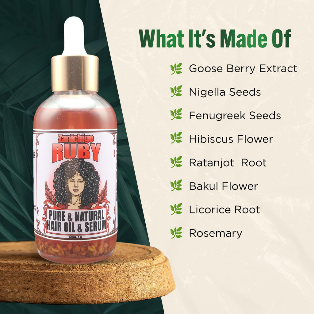 Zanichigo Ruby Hair Oil – Fenugreek Strengthening Serum for Dry, Damaged Hair | 2 oz