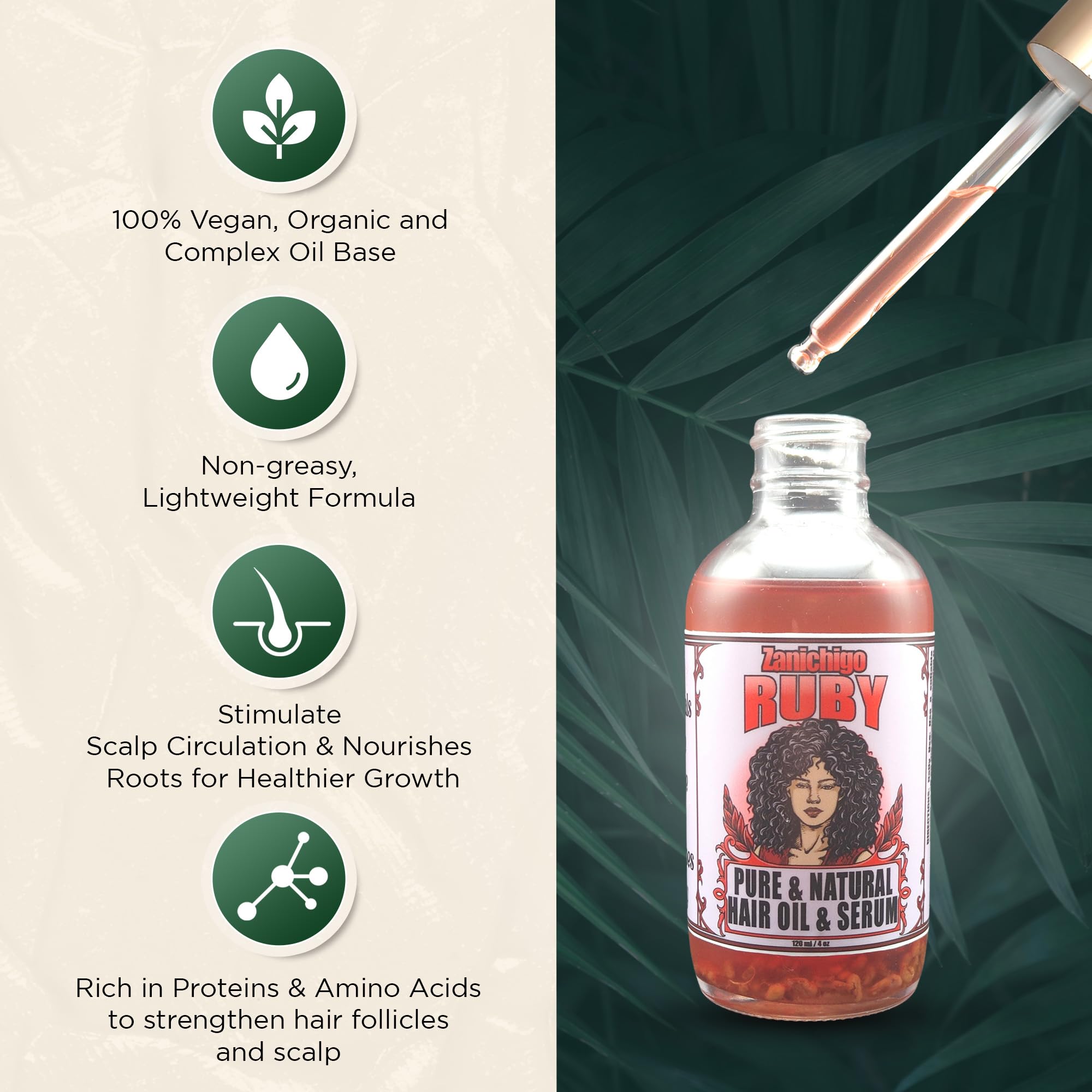Zanichigo Ruby Hair Oil – Fenugreek Strengthening Serum for Dry, Damaged Hair | 2 oz