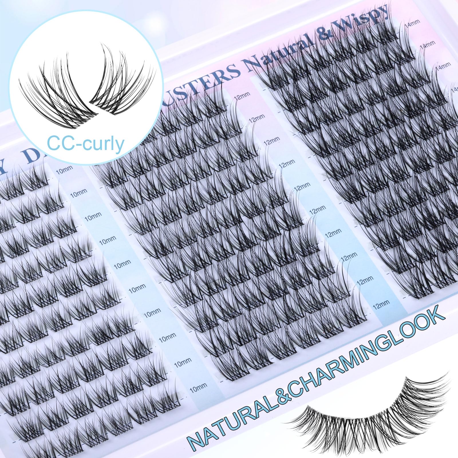 zanlufly Wispy Lash Clusters Kit – DIY Eyelash Extensions (10-14mm) with 2-in-1 Bond & Seal