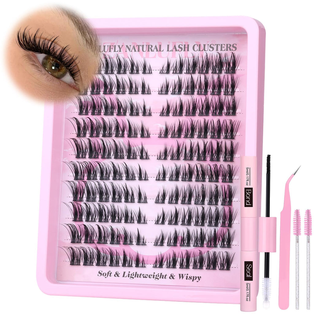 Zanlufly Lash Clusters Kit – Cat Eye Wispy Lashes 9-15mm, 120Pcs with Bond & Seal