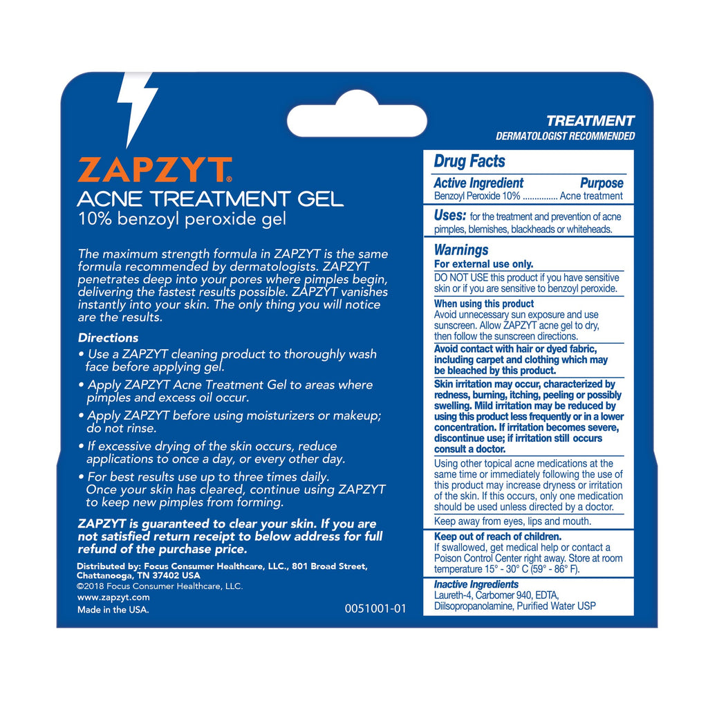 Zapzyt Maximum Strength 10% Benzoyl Peroxide Acne Gel – Pack of 3