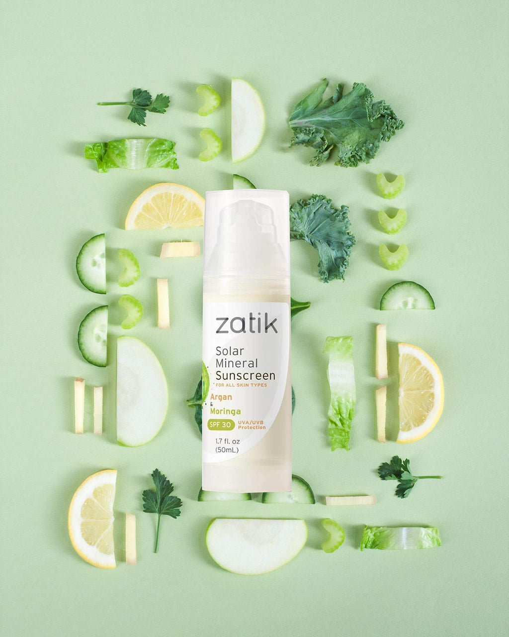 Zatik Naturals Solar Mineral Sunscreen with Argan & Moringa — SPF 30, Vegan, pH Balanced (1.7 oz / 50 ml)