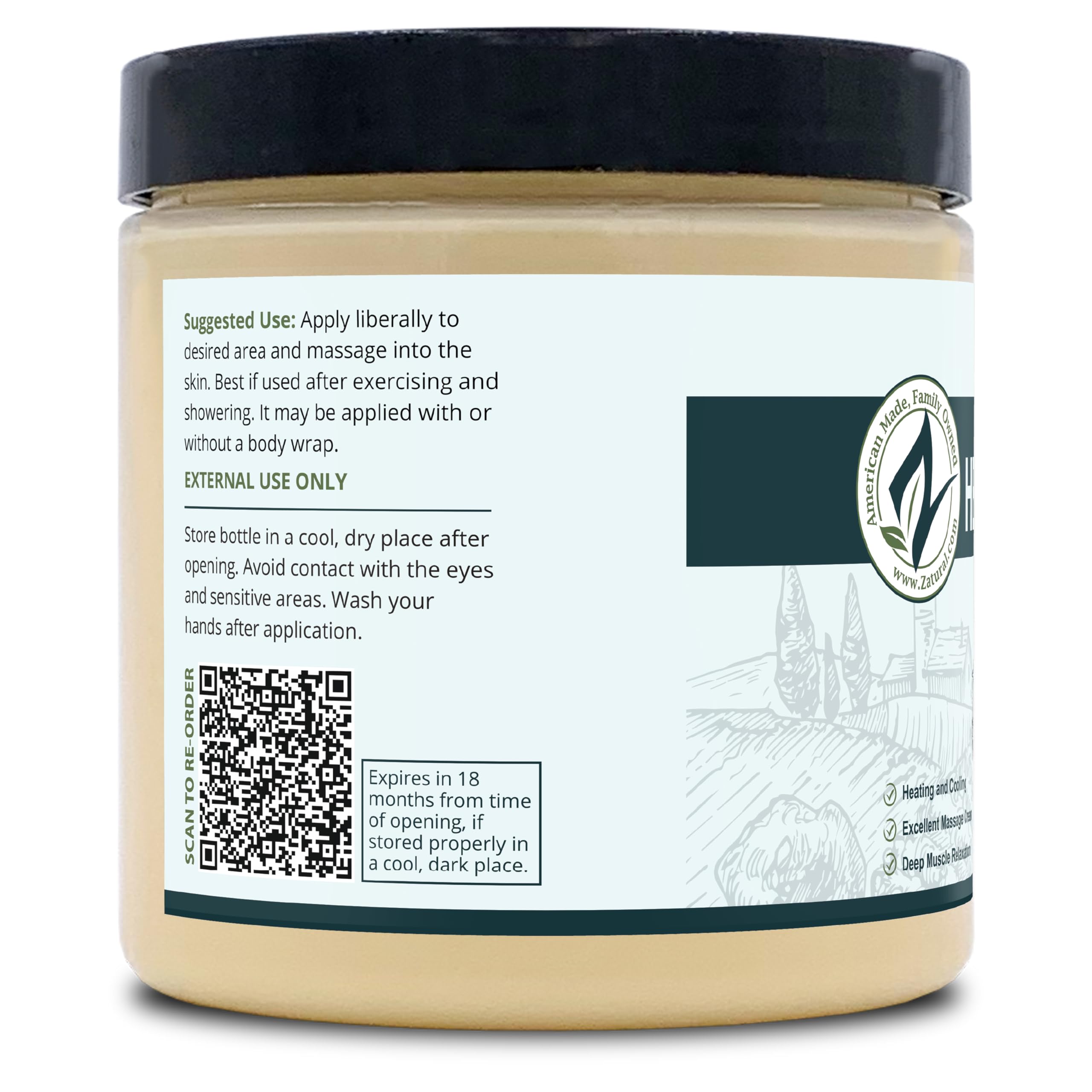 Zatural Hemp Hot Cream with Essential Oil Blend – Aloe, Hemp, and More (8oz 2-Pack)