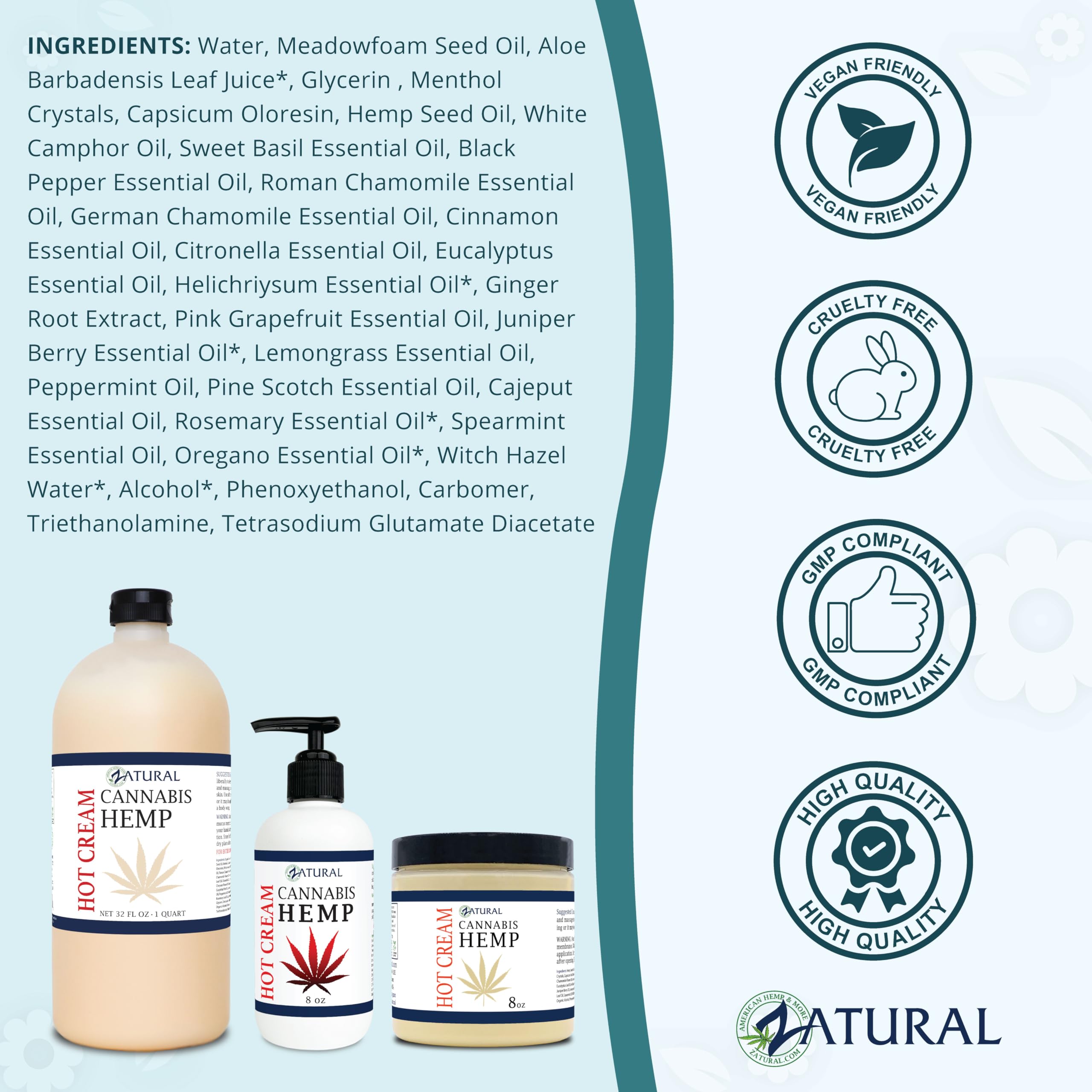 Zatural Hemp Hot Cream with Essential Oil Blend – Aloe & Hemp Massage Cream (Gallon)