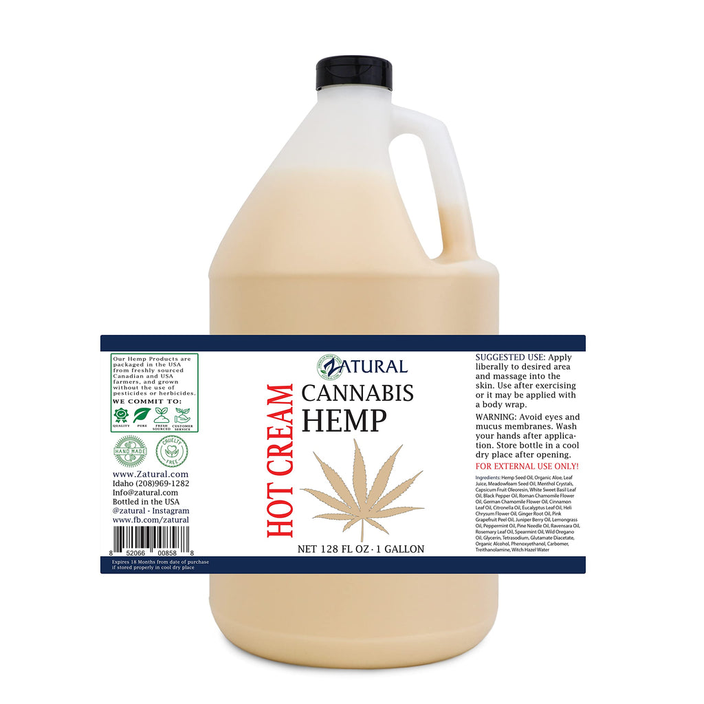Zatural Hemp Hot Cream with Essential Oil Blend – Aloe & Hemp Massage Cream (Gallon)