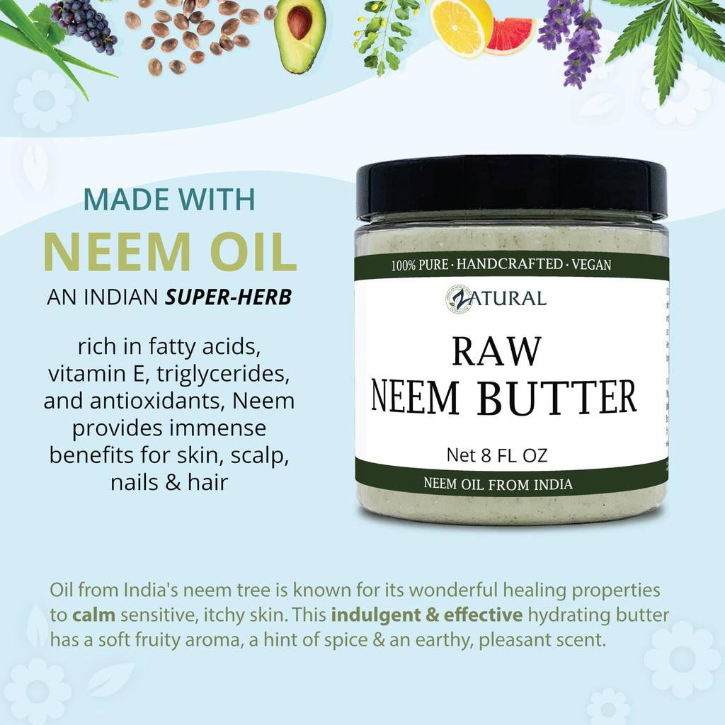 Zatural Organic Neem Butter-Coconut Oil Cream for Sensitive Skin, 2 Pack, 8 oz