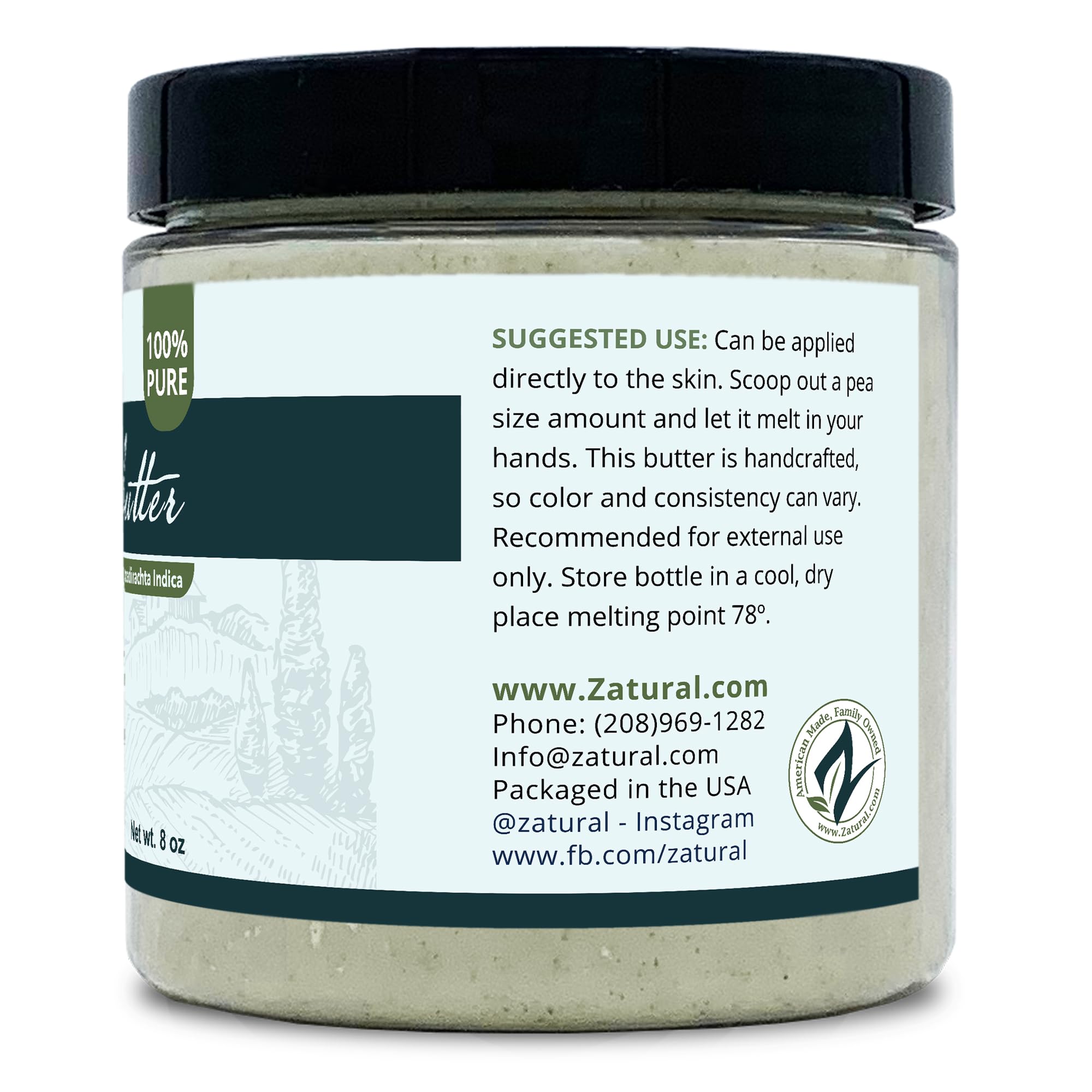 Zatural Neem Butter 4 Pack – Organic Coconut Oil & Neem Oil, Marula, Kokum, Rosemary for Sensitive Skin (8 oz each)