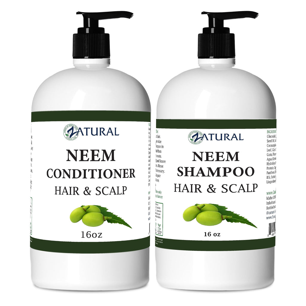 Zatural Neem Shampoo & Conditioner Kit for Sensitive Scalp – Nourish & Balance (16oz each)