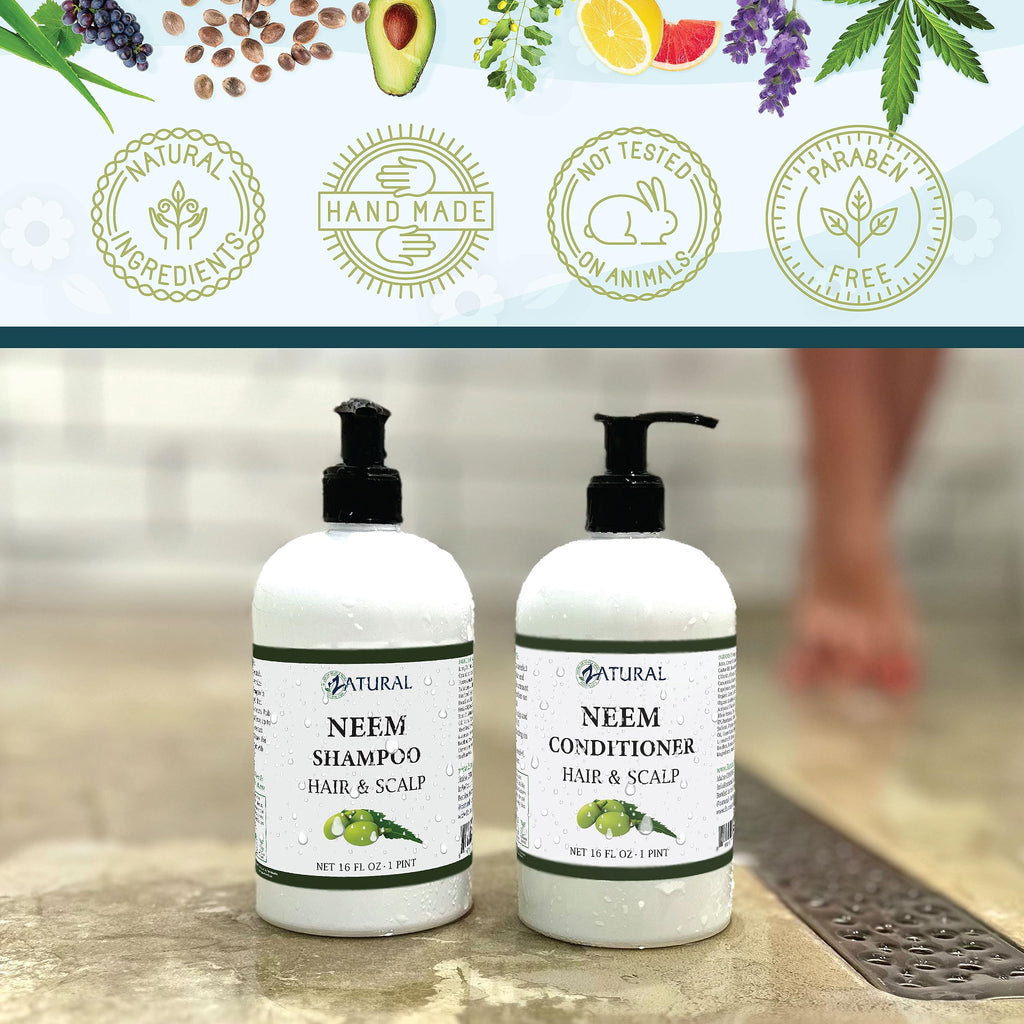 Zatural Neem Shampoo & Conditioner Kit for Sensitive Scalp – Nourish & Balance (16oz each)