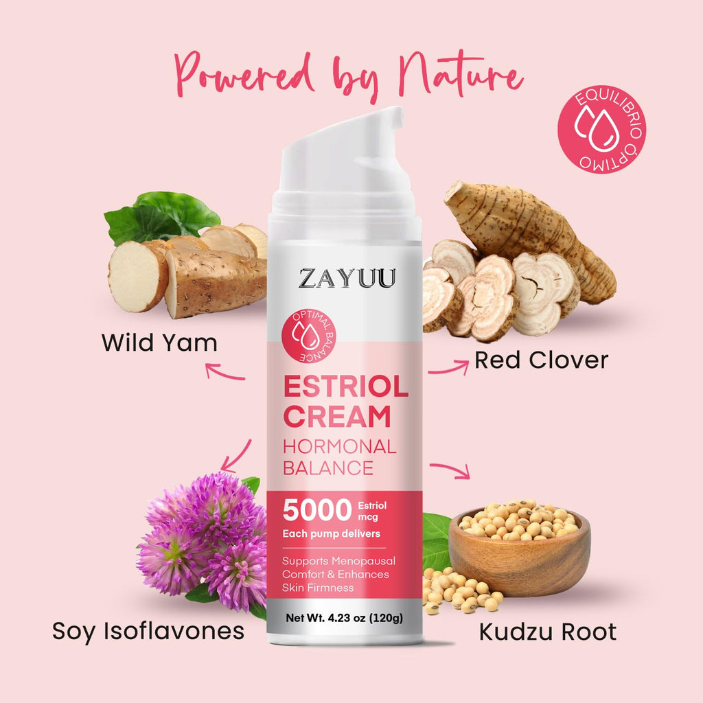 ZAYUU Estriol Face Cream – Hydrating Botanical Moisturizer with Wild Yam, Red Clover & Soy Isoflavones | 4.23 oz Pump