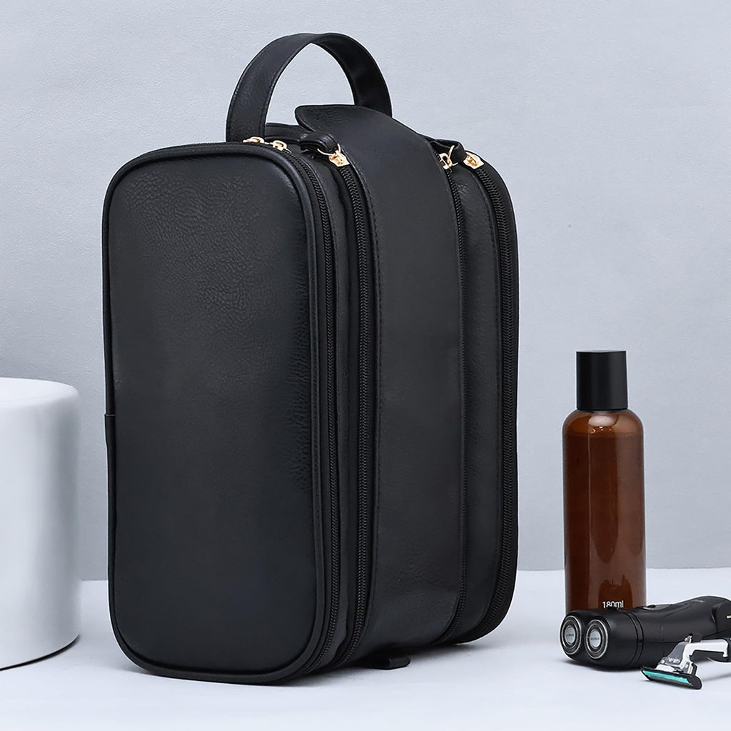 ZCLBJIAHUI Travel Toiletry Bag for Men – Waterproof PU Leather, Triple-Layer with Handle