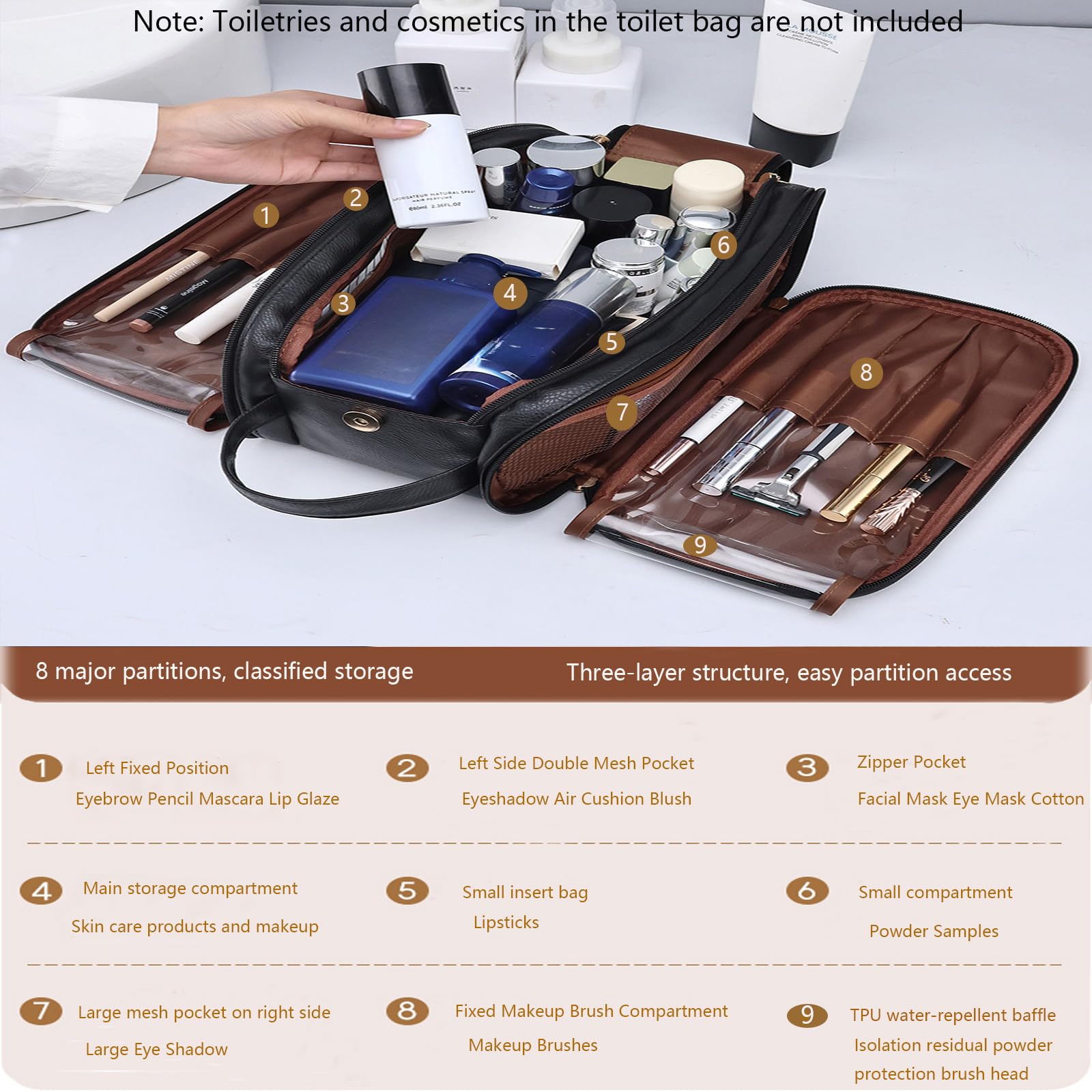 ZCLBJIAHUI Travel Toiletry Bag for Men – Waterproof PU Leather, Triple-Layer with Handle