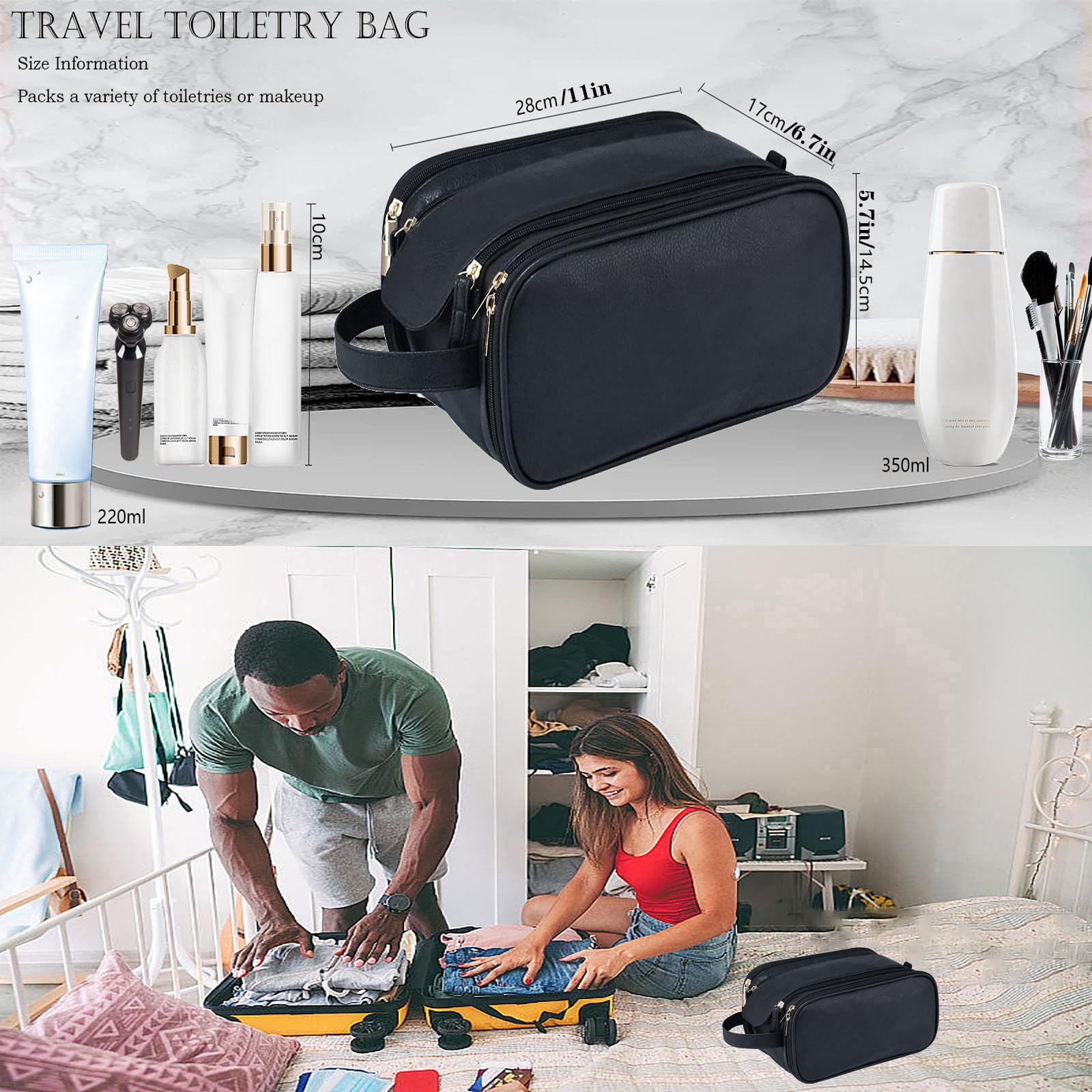 ZCLBJIAHUI Travel Toiletry Bag for Men – Waterproof PU Leather, Triple-Layer with Handle