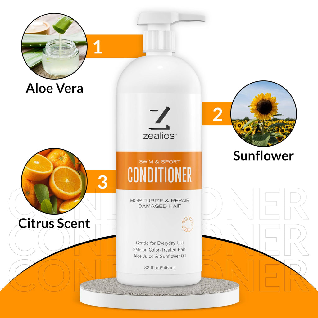 Zealios Swim & Sport Conditioner 32oz | Sulfate-Free Hydration for Swimmers & Athletes