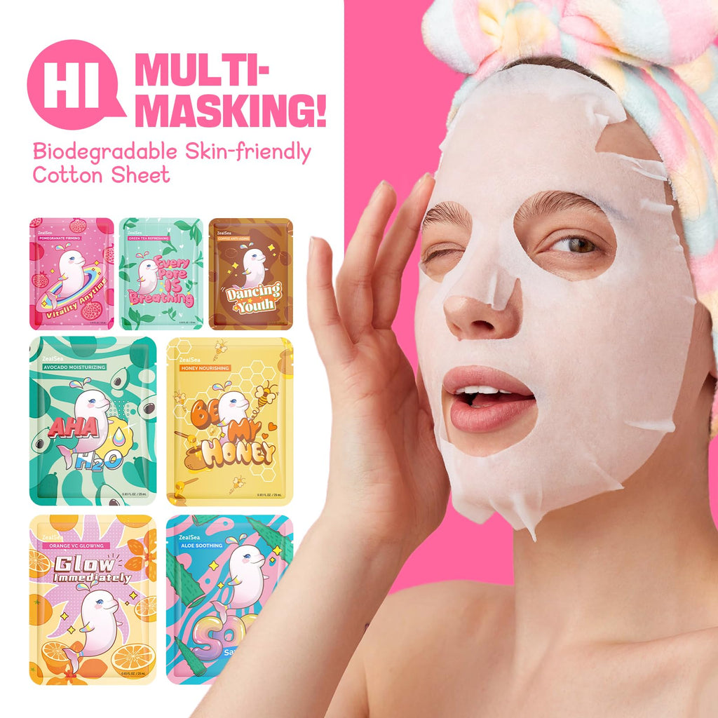 ZealSea 28-Piece Face Mask Set – Hydrating & Soothing Sheet Masks for All Skin Types