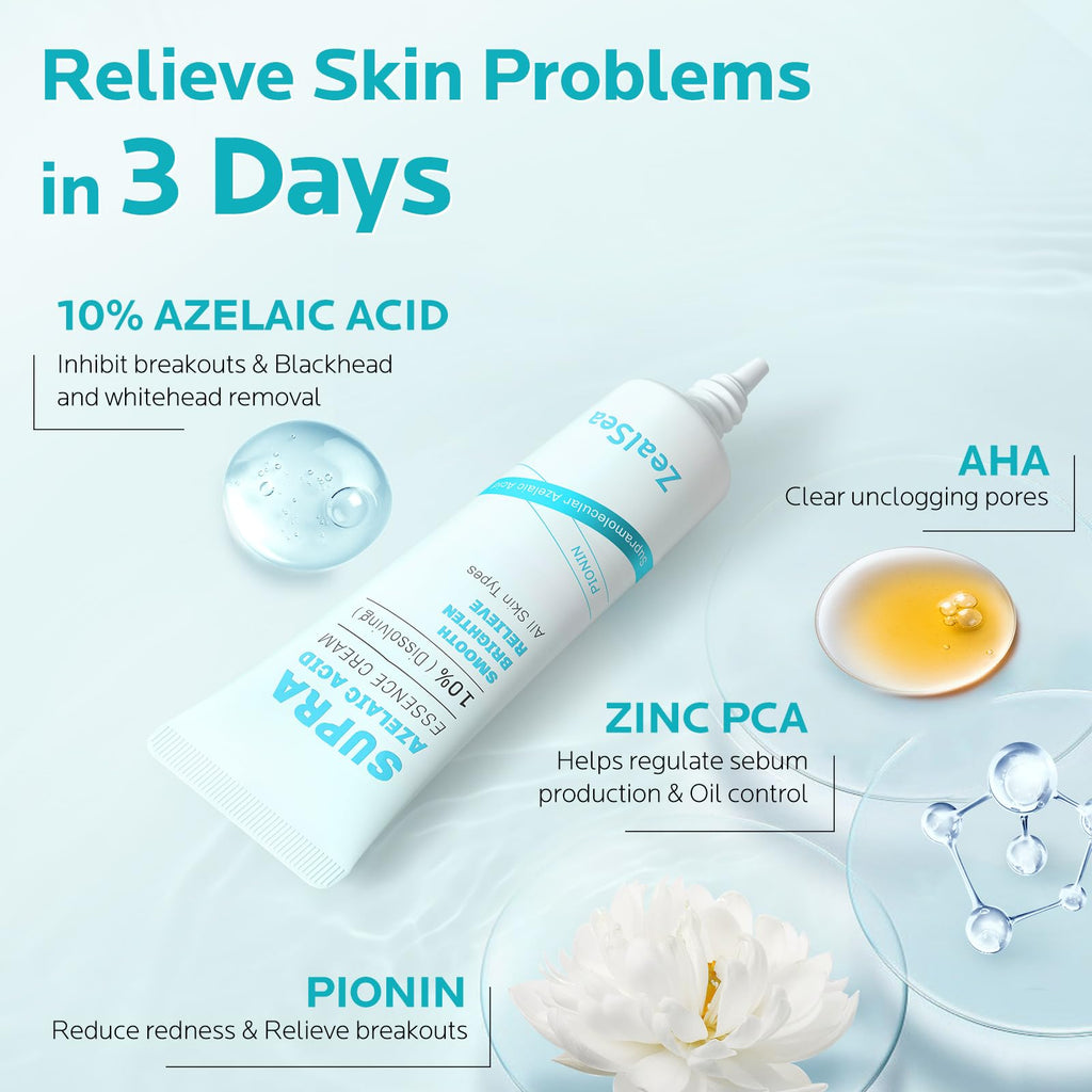 ZealSea 10% Azelaic Acid Facial Cream with AHA & Pionin - Gentle, Barrier-Supporting Formula