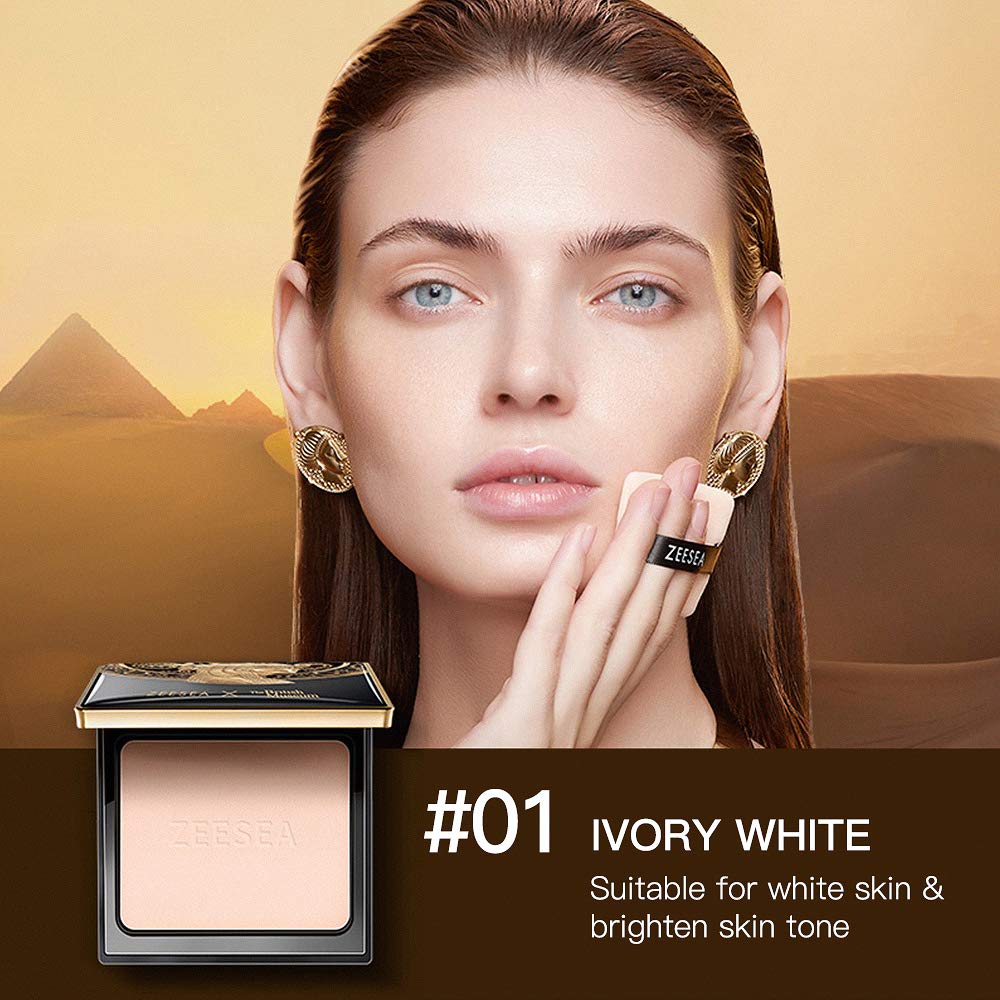 ZEESEA Pressed Powder – British Museum Egypt Series (#01 Ivory White) | Long-Lasting Oil Control & Full Coverage
