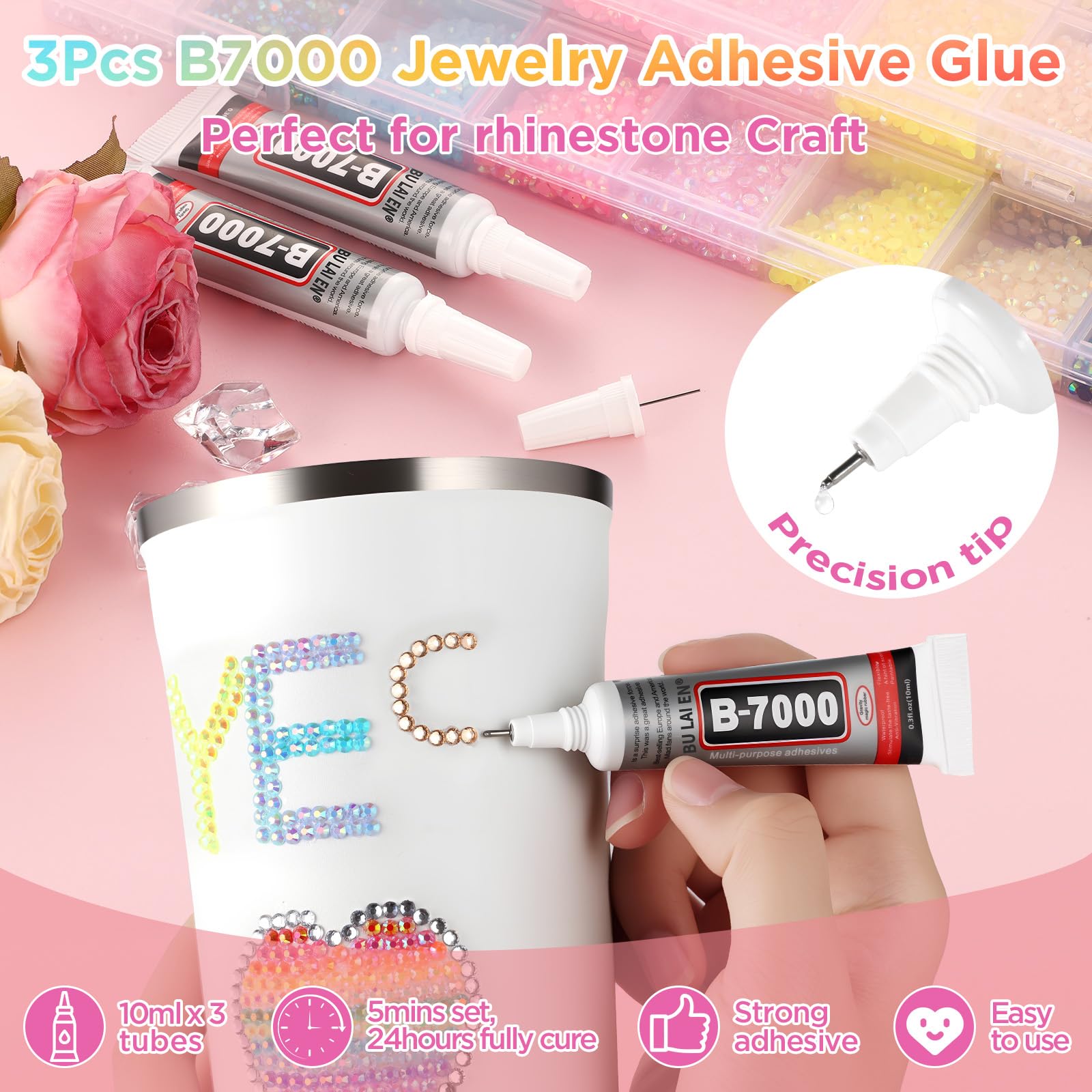 Zefy 40 Colors Resin Jelly Rhinestones – 4mm Bedazzling Kit with 19,000 Pcs & Glue