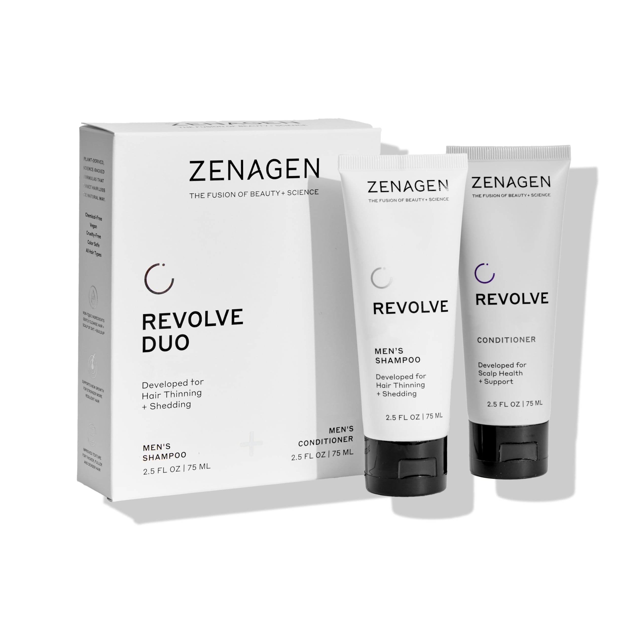 ZENAGEN Revolve Men's Travel Kit – Travel-Size Shampoo & Conditioner for Fine Hair (Plant-Based, Color-Safe, Vegan)