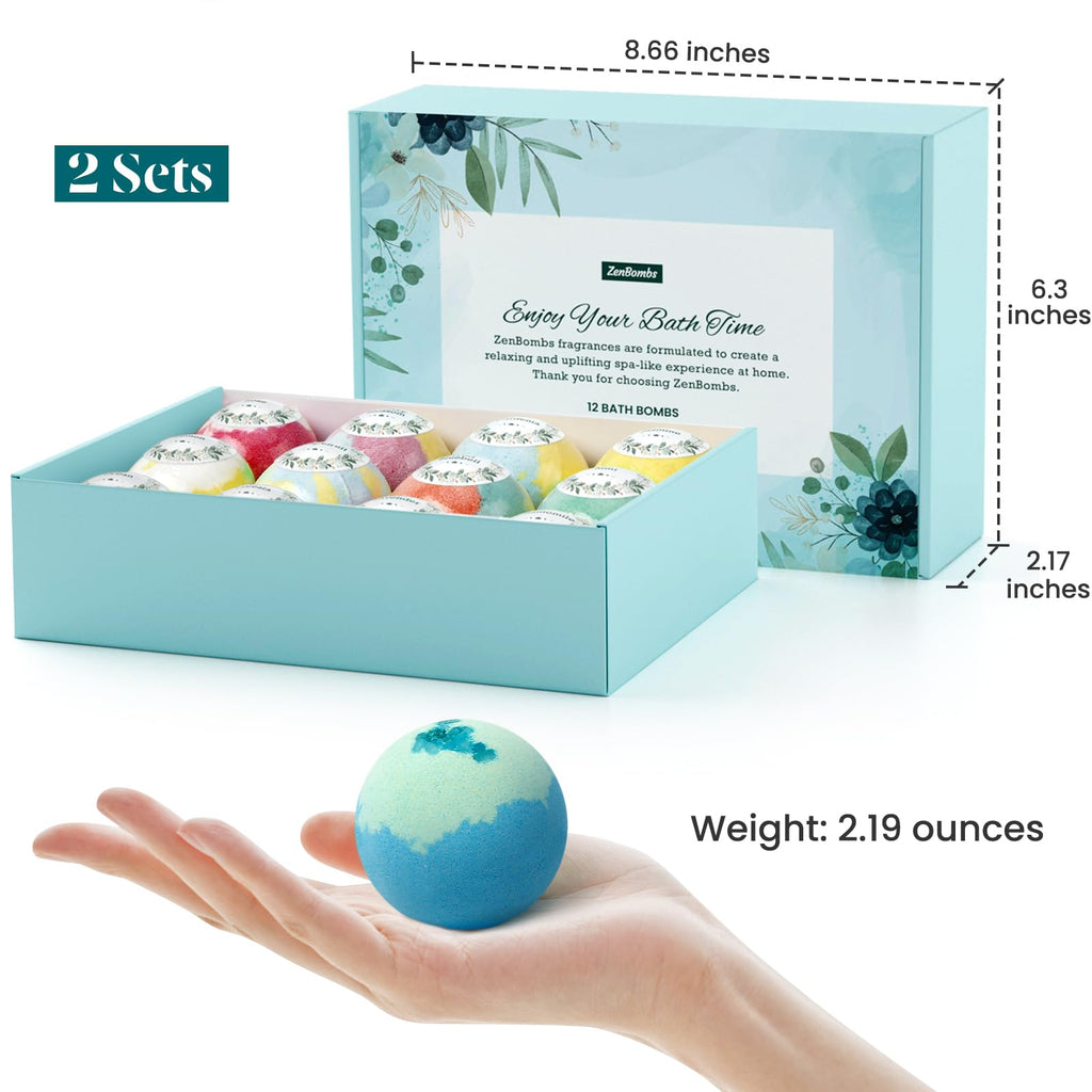 ZenBombs Bath Bombs for Women - 24pc Handmade Natural Gift Set with Shea Butter