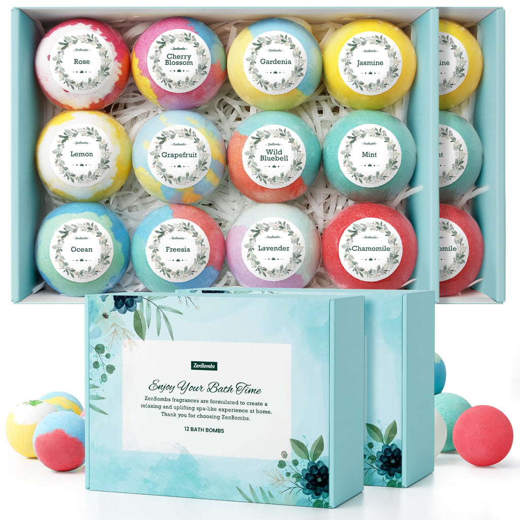 ZenBombs Bath Bombs for Women - 24pc Handmade Natural Gift Set with Shea Butter