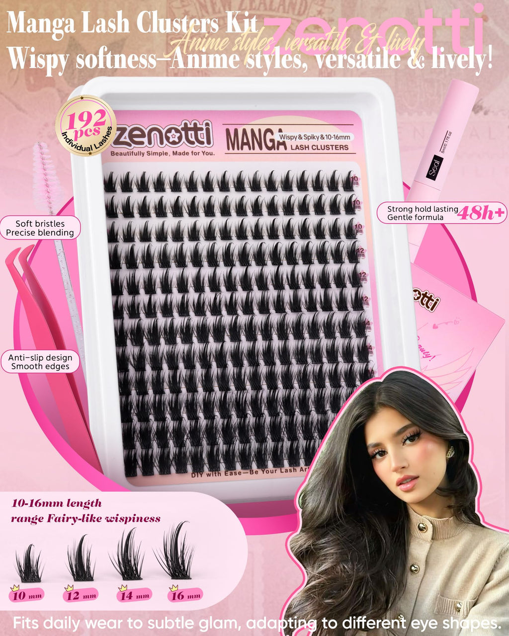 Zenotti Manga Lash Clusters Kit – Wispy Natural Eyelash Clusters for Anime Cosplay & DIY Lashes