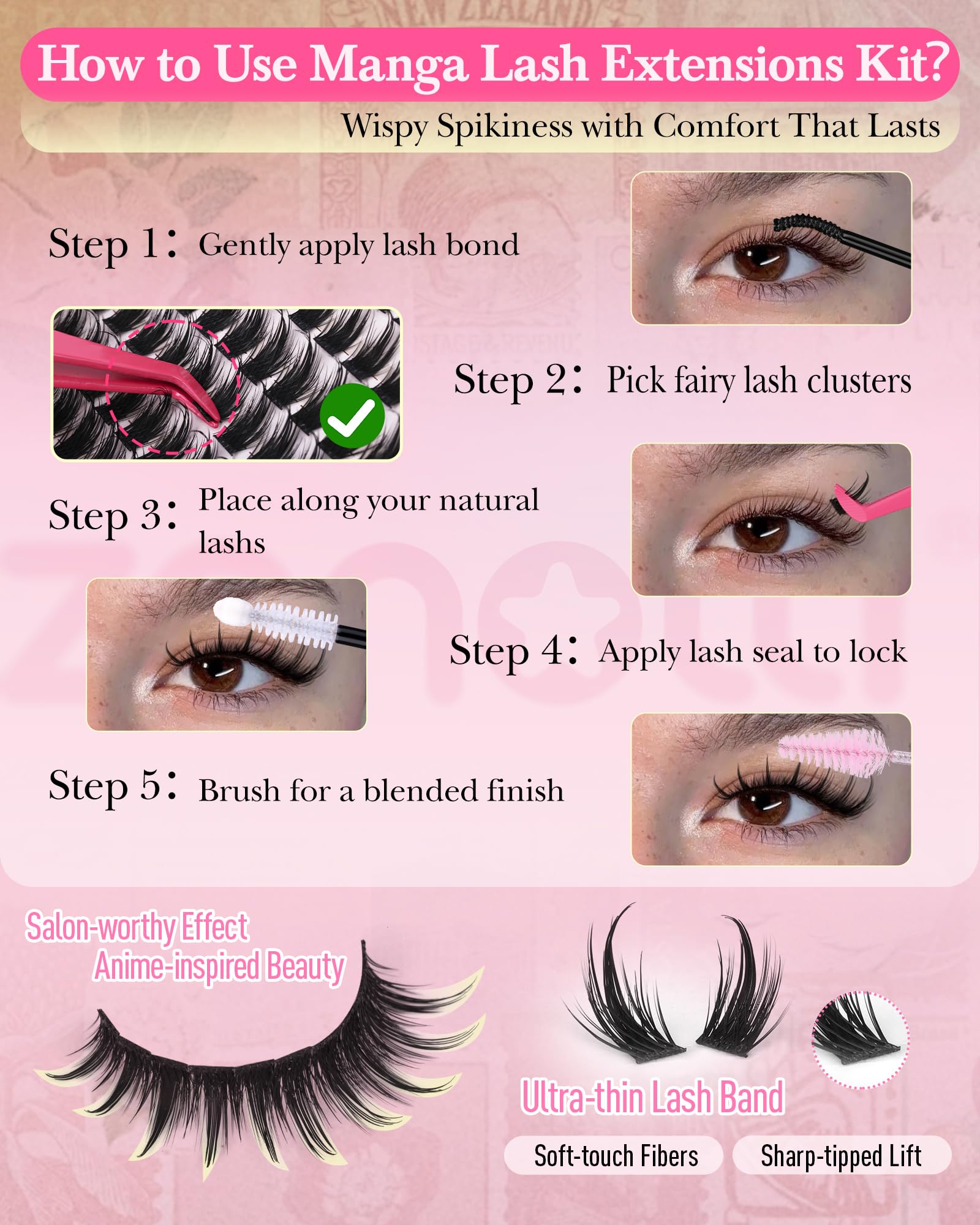 Zenotti Manga Lash Clusters Kit – Wispy Natural Eyelash Clusters for Anime Cosplay & DIY Lashes