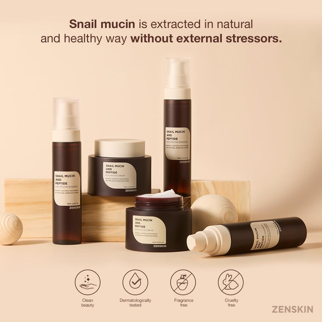 Zenskin Snail Mucin & Peptide Cream – 90% Snail Mucin, 5 Peptides, Deep Hydration, 100ml