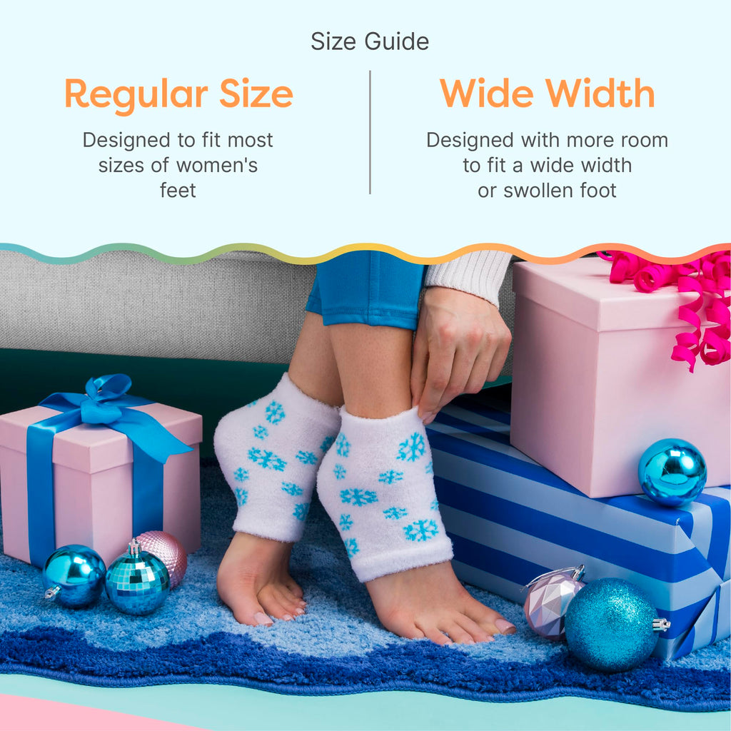 ZenToes Moisturizing Socks for Cracked Heel Treatment – Vitamin E, Olive Oil & Jojoba Infused (Regular, White & Blue Snowflake)