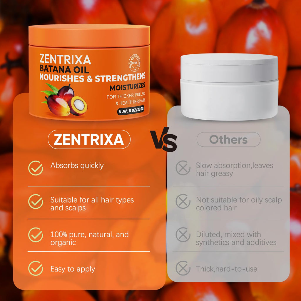ZENTRIXA Batana Oil for Hair – 100% Raw, Cold-Pressed & Organic (8 oz)